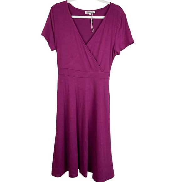 Manydress V-Neck Faux Wrap Pockets Stretch Casual Midi Dress in Purple Size XL‎ - Picture 5 of 10